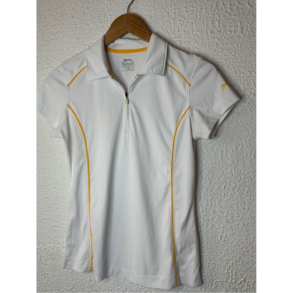 Slazenger White Short-Sleeve Polo with Yellow Piping